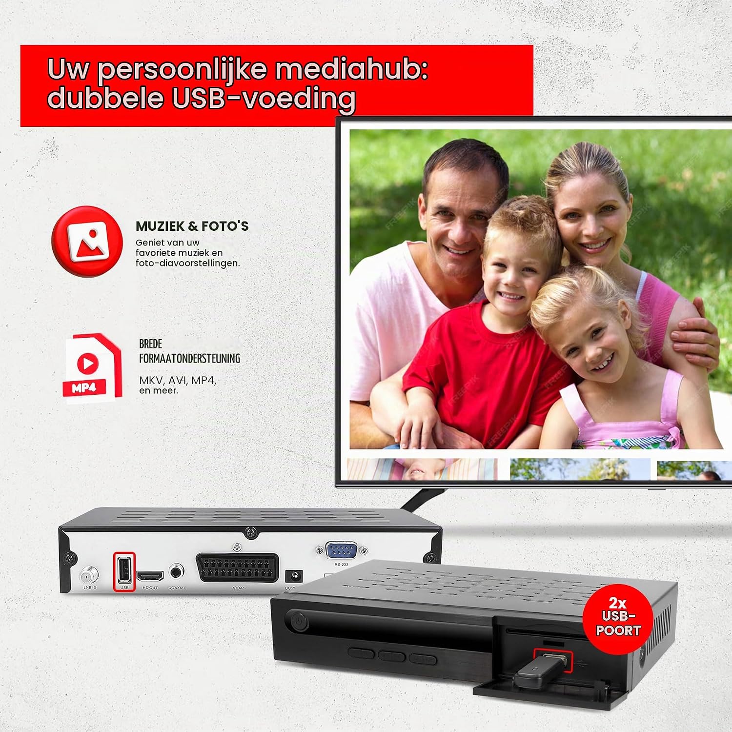 Detalle 2 de BAMOF 2225 satellietontvanger met DVB-S2, Full HD, HDMI en 2x USB