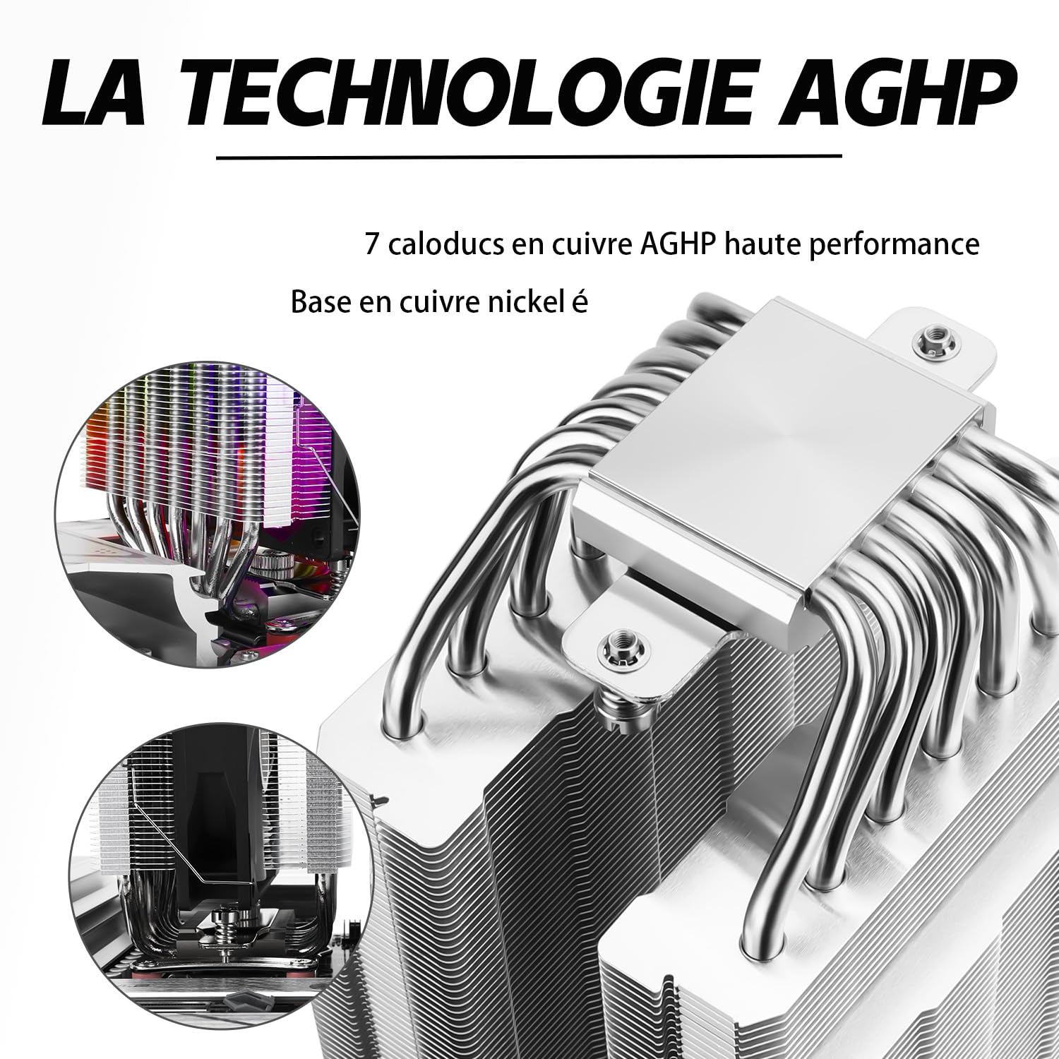 Detalle de TR PS120SE ARGB CPU-Luftkühler mit 7 Heatpipes, Dual-PWM-Lüfter und ARGB für AMD AM4/AM5 & Intel LGA1700/1200/115x
