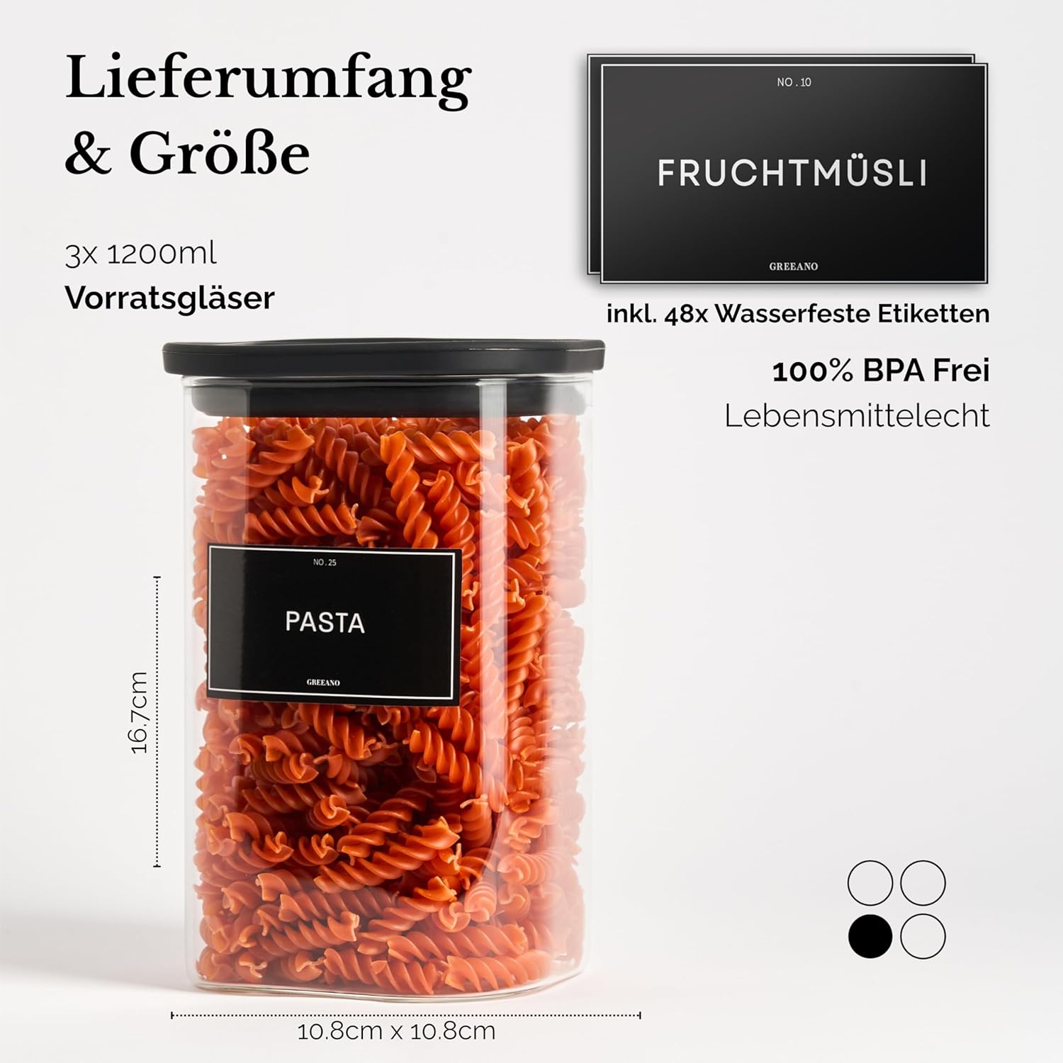 Detalle 2 de Greeano Vorratsgläser 1200ml 🧂