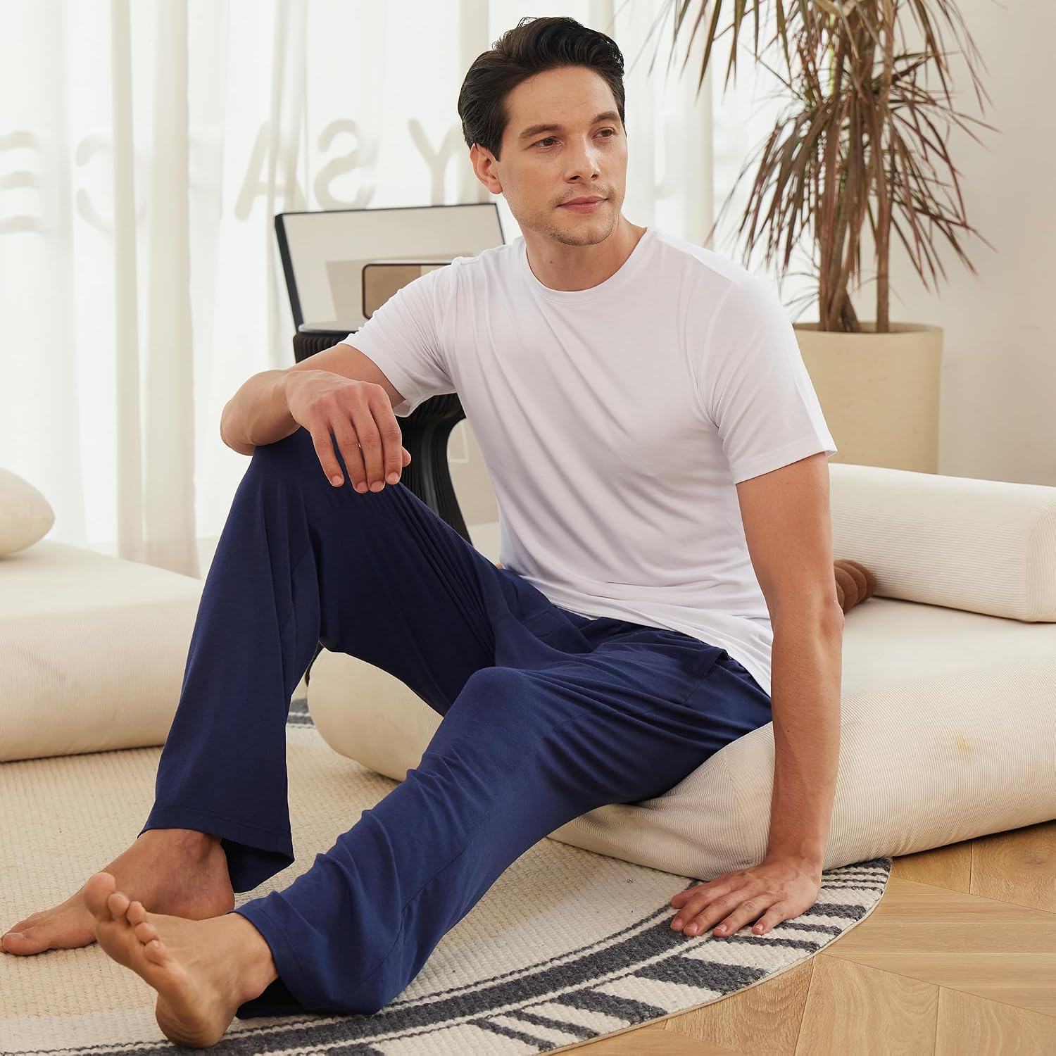Detalle de BAMBOO COOL Men's Pajama Pants Sleep Lounge Bottoms — Soft, Breathable, with Pockets (2 Pack)