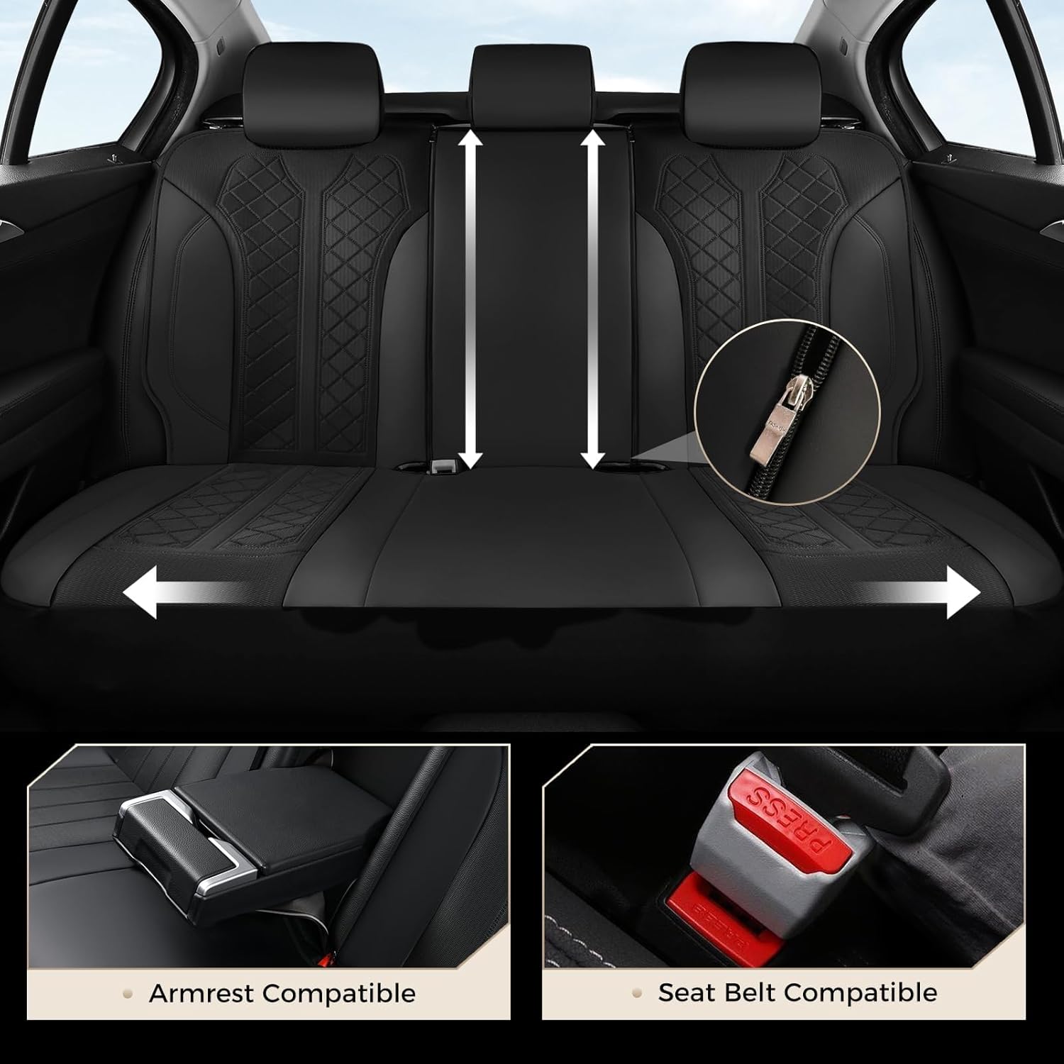 Detalle de Coverado 5-Seat Car Seat Covers (Full Set) with Waterproof PU Leather + Breathable Mesh Panels
