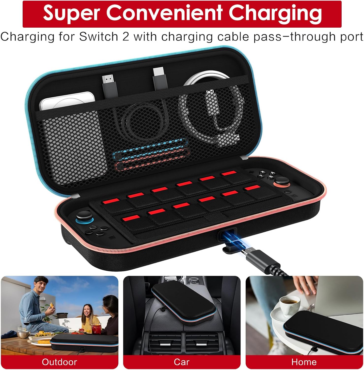 Thumbnail 3 de ivoler Charging Cable Port Case for Switch 2, holds 12 cards