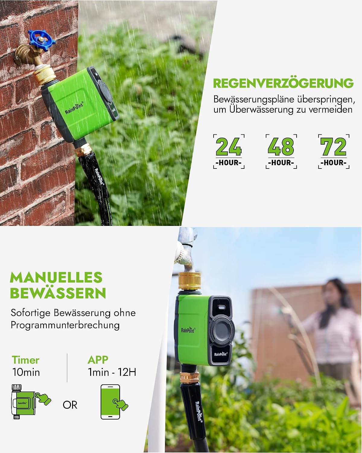 Detalle 2 de RAINPOINT Bewässerungscomputer WLAN mit Antennen-Gateway – Wettergesteuerte Steuerung, IP65, App- und Sprachsteuerung