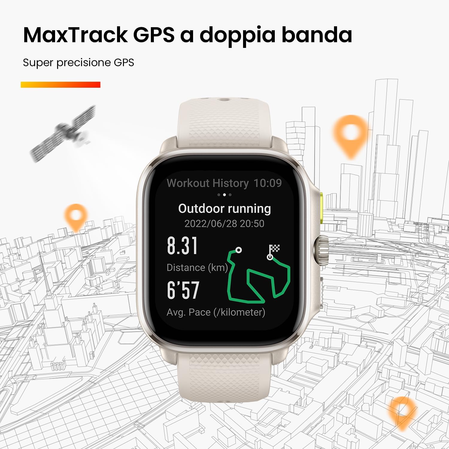 Detalle de Amazfit Cheetah Square 44 mm: lo smartwatch da corsa leggero con GPS Dual-Band e mappe offline