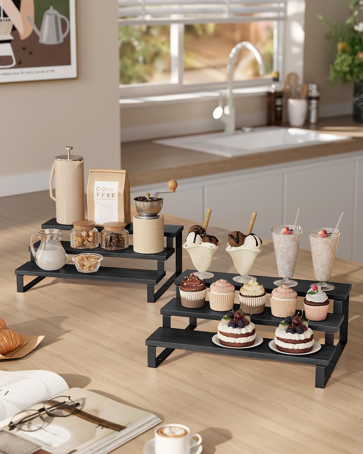 Thumbnail 2 de SONGMICS KCS116B01 3-Tier Extendable Spice Rack Set of 2, Ebony and Matte Black