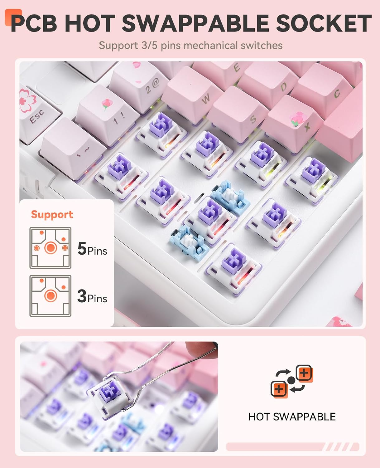 Thumbnail 6 de DAREU EK98PRO Sakura Pink Mechanische Gaming-Tastatur – 98% Layout, Gasket Mount, Hot Swap, 4000 mAh Akku