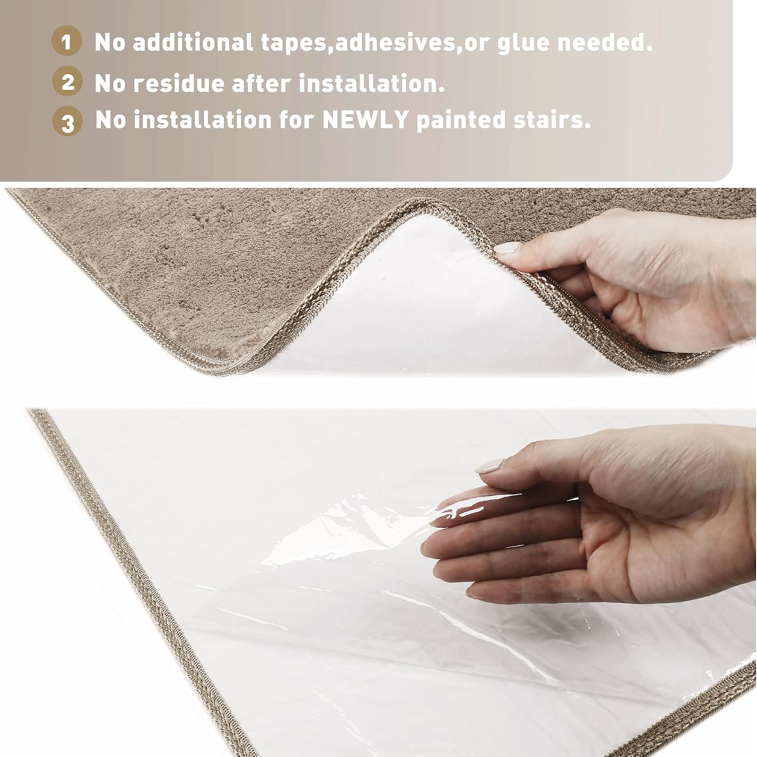 Detalle 2 de PURE ERA Bullnose Stair Treads, 9.5 x 30-Inch Plush Polyester, Cream Gray, 2 Pieces