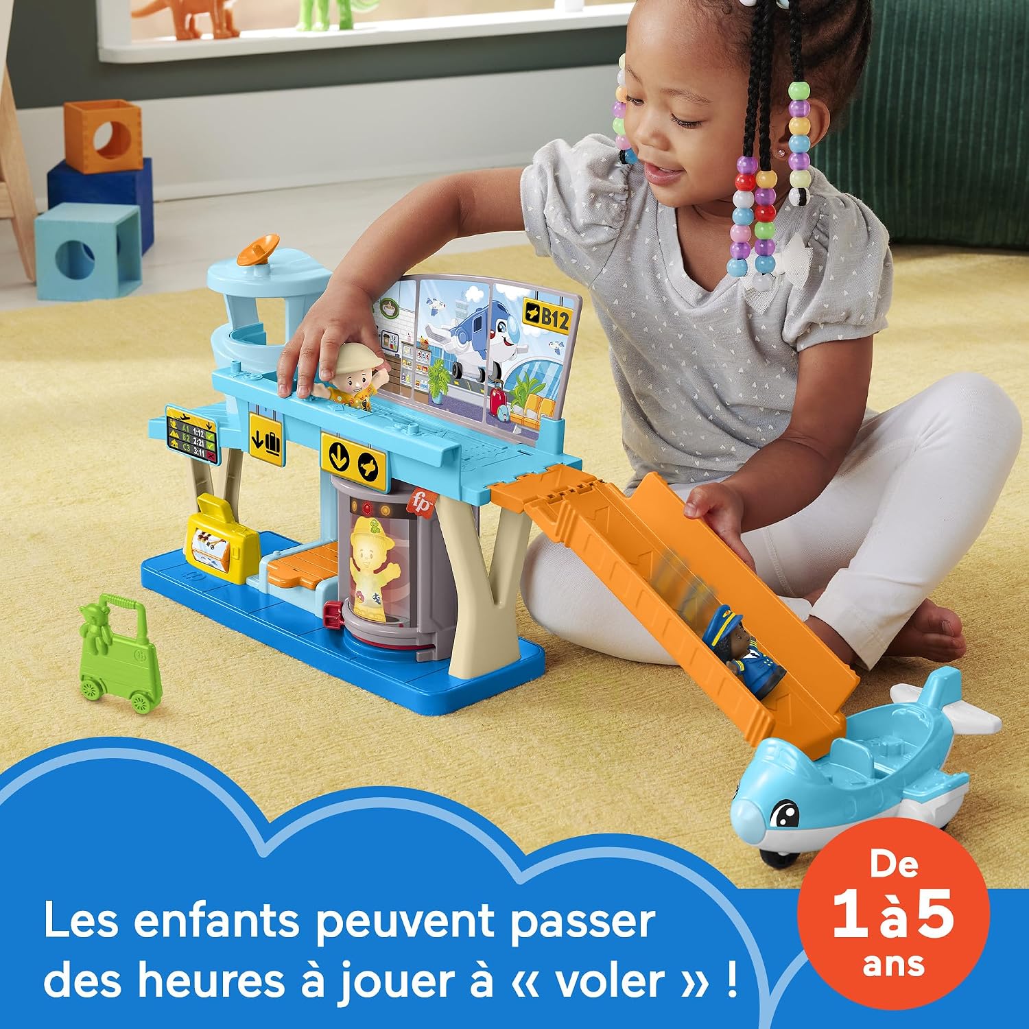 Detalle 2 de Little People Fisher-Price Coffret interactif Aventures à l’aéroport (HTJ26) avec avion et 2 figurines