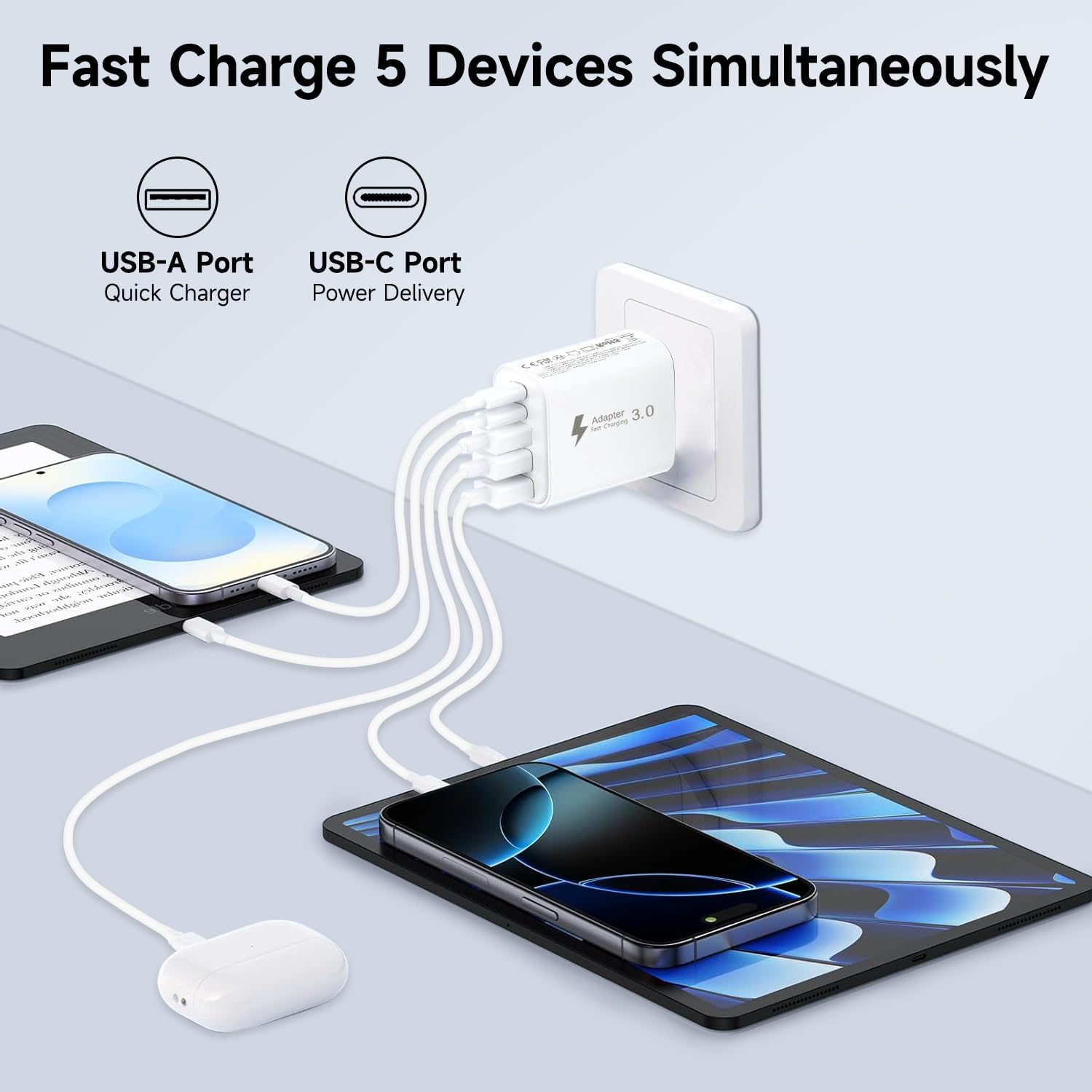 Thumbnail 1 de Caricabatterie USB C 50W 5 porte: potenza, compattezza e versatilità per casa e ufficio