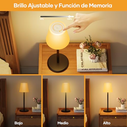 Detalle de Suright 2 Piezas Lámpara de Mesa Inalámbrica con 3 Temperaturas 🎇