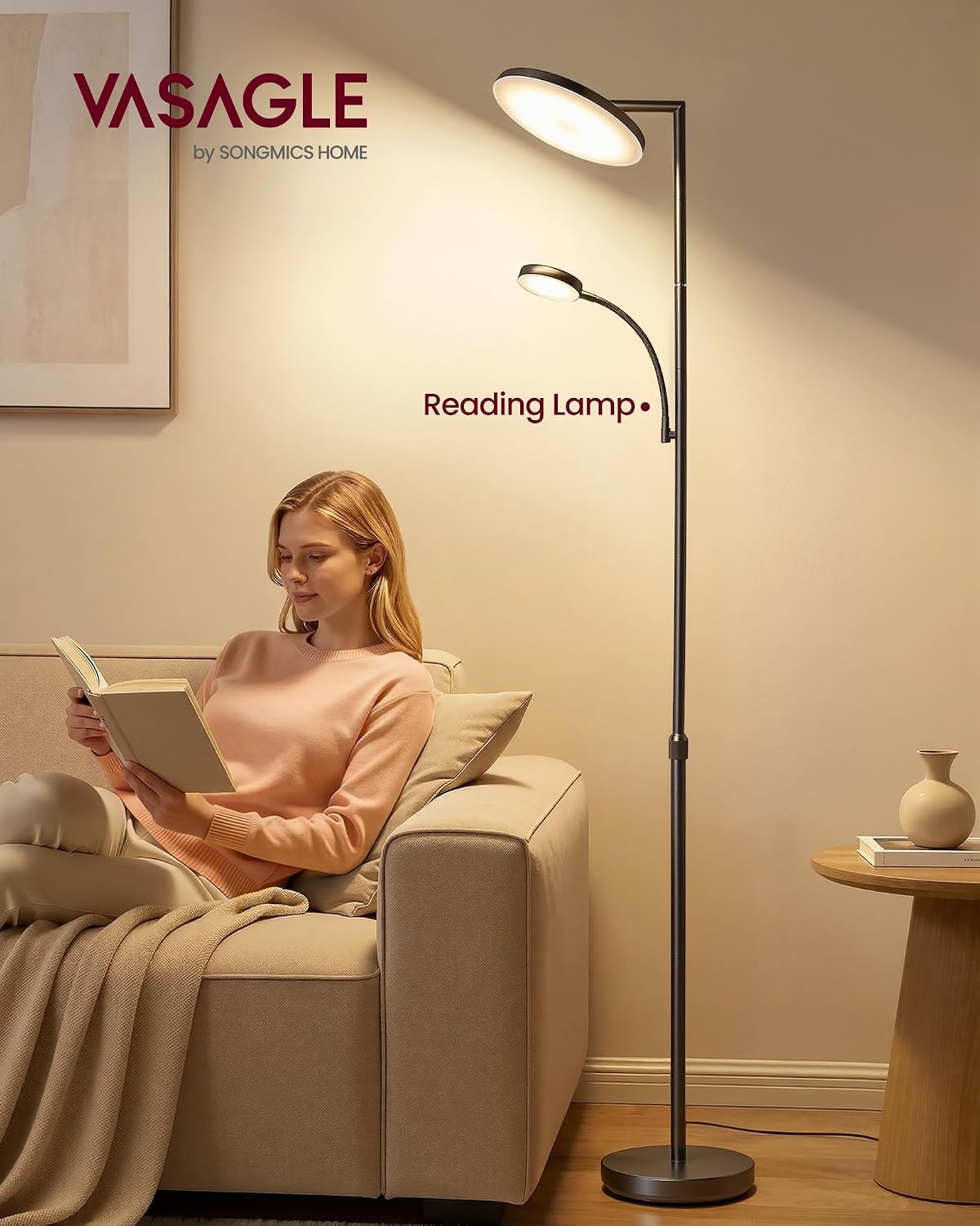 Detalle 2 de VASAGLE LFL028BD01 Adjustable LED Floor Lamp, 42W, Matte Black