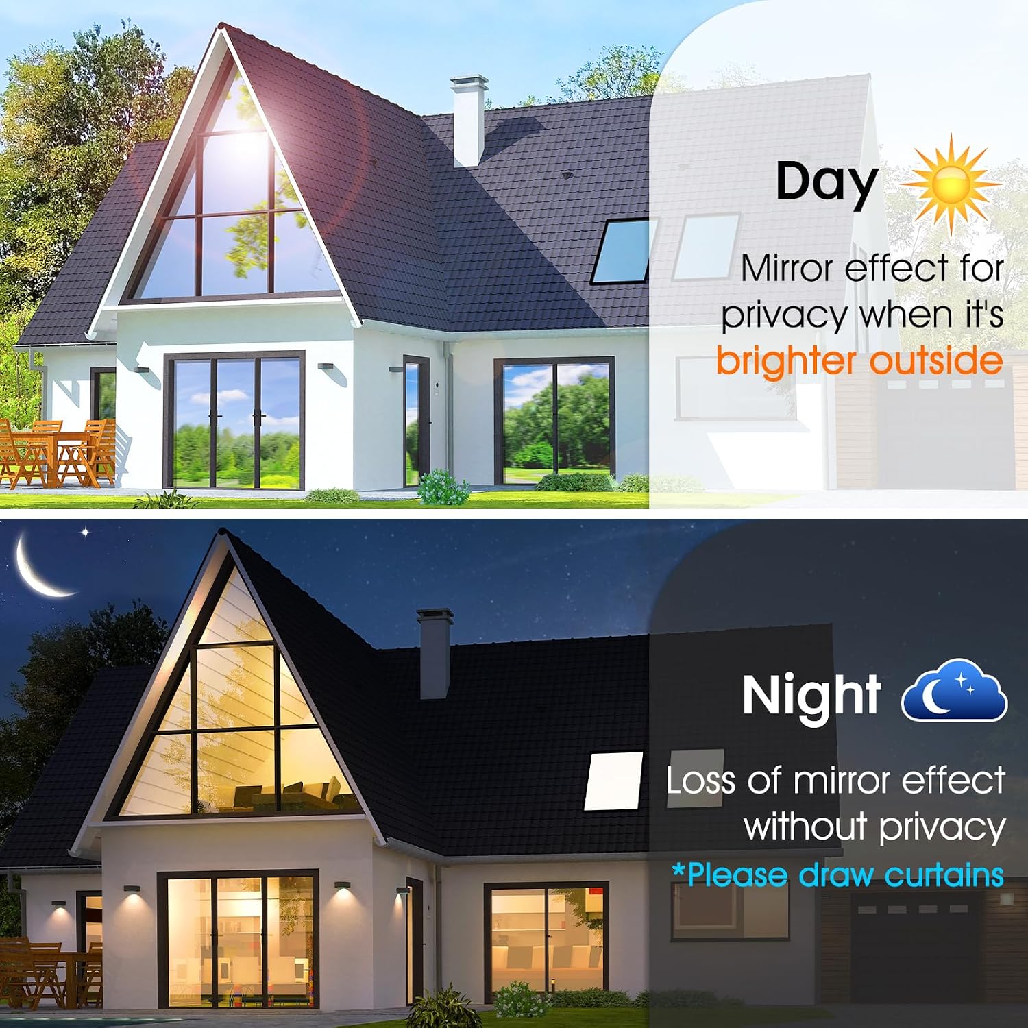 Detalle de Rabbitgoo Heat Reflective Window Film for Glass Windows – One Way Mirror Privacy Film, 44.5x200cm