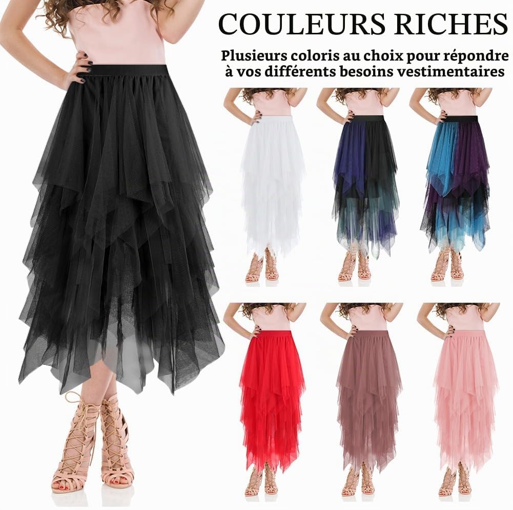 Detalle 2 de AUYAO 4553886 tule rok voor dames, hoge taille en gelaagde mesh