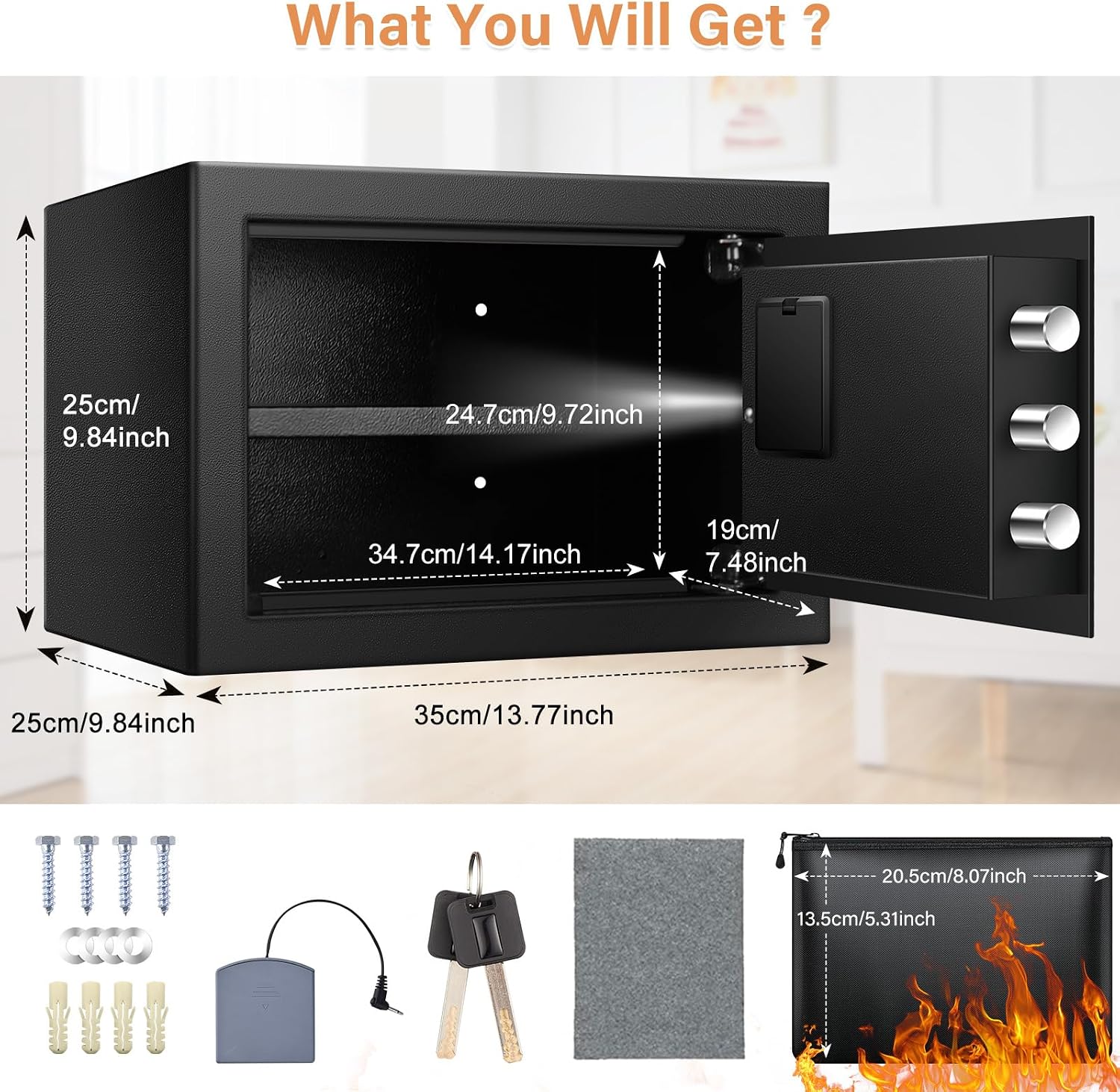Detalle de Mejasg Safe Tresor feuerfest & wasserdicht 25L mit externem Batteriefach und herausnehmbaren Regal