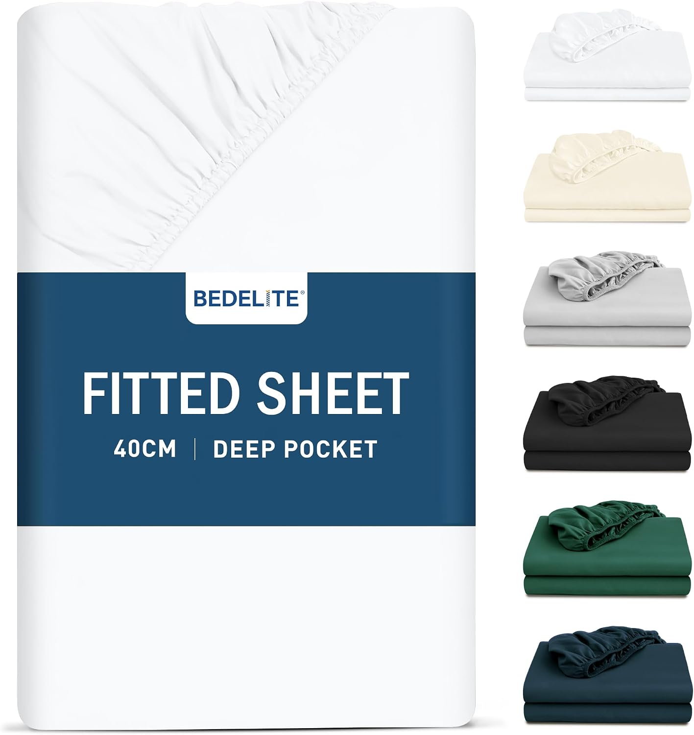 Detalle de BEDELITE King Fitted Sheet in White (150x200cm) with Extra Deep Pocket