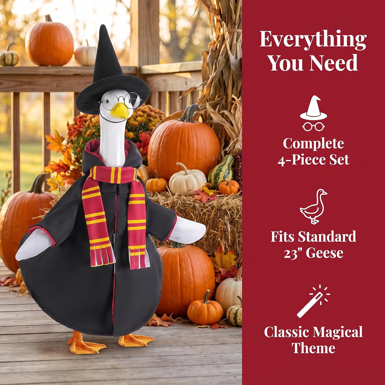 Detalle 1 de YIREG 4-Piece Porch Goose Wizard Costume for 23-Inch Goose Statues