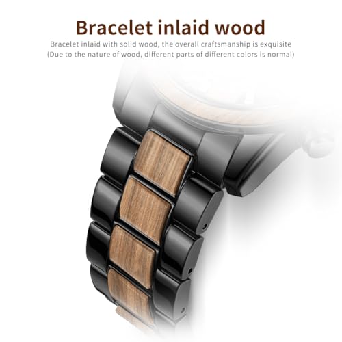 Detalle 2 de OLEVS Montre chronographe pour homme – Bois massif ou acier inoxydable, étanche 30 m, finition zèbre