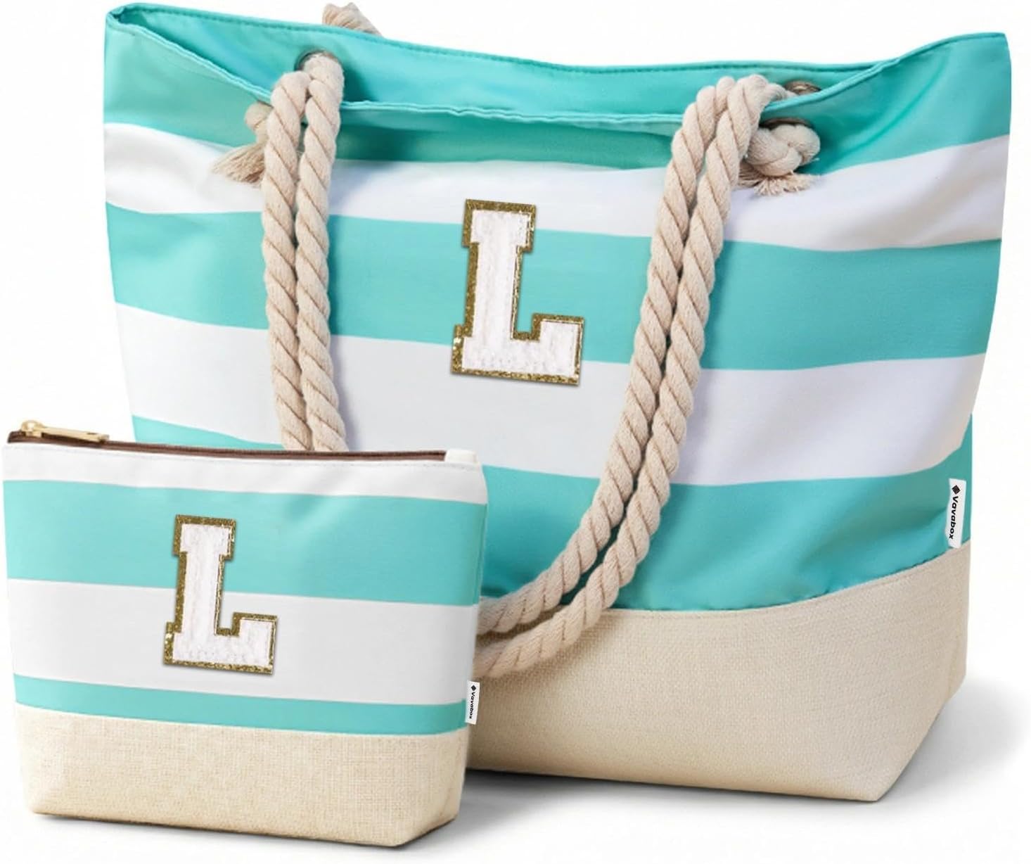 Detalle de Vavabox Initial Beach Bag with Zip and Pockets – Personalised Coastal Tote Set