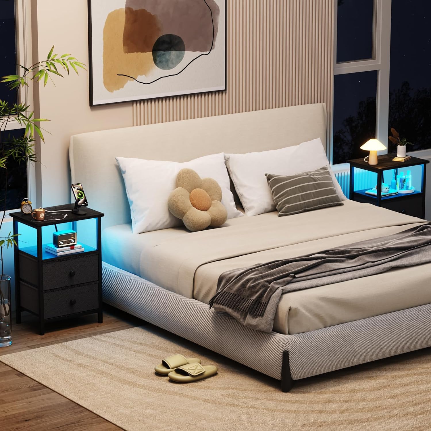 Detalle 2 de LOAKEKEL UHETS02BK-1 bedside table with LED