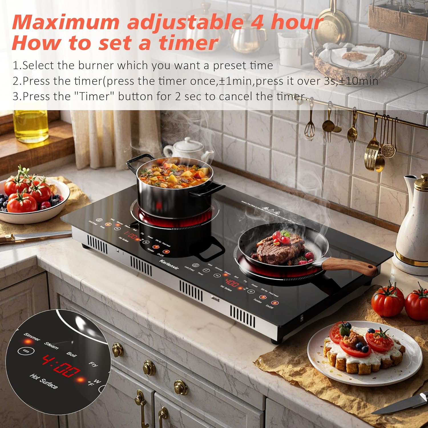 Detalle de Karienvir KEC-PF602SGB-US 2-Burner Electric Cooktop, 110V, 2000W