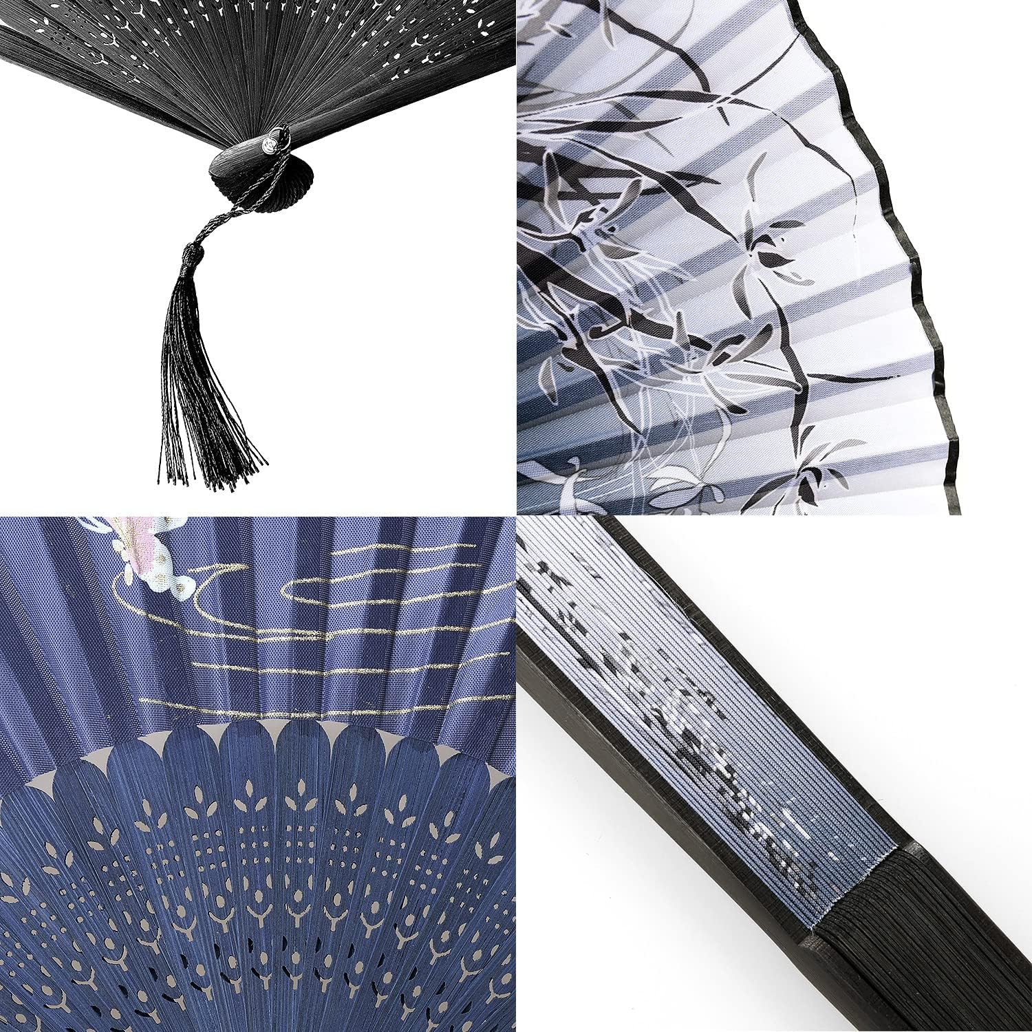Detalle de iZoeL Hand Held Silk Folding Fan: Elegant, Practical Summer Accessory