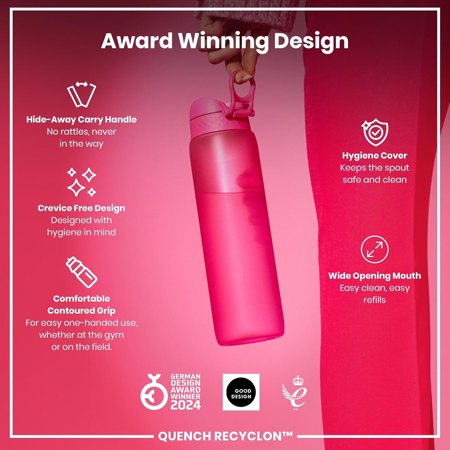 Thumbnail 5 de Ion8 1 Litre Water Bottle with Times to Drink – Leak-Proof, Flip Lid, BPA Free, 32 oz (White)