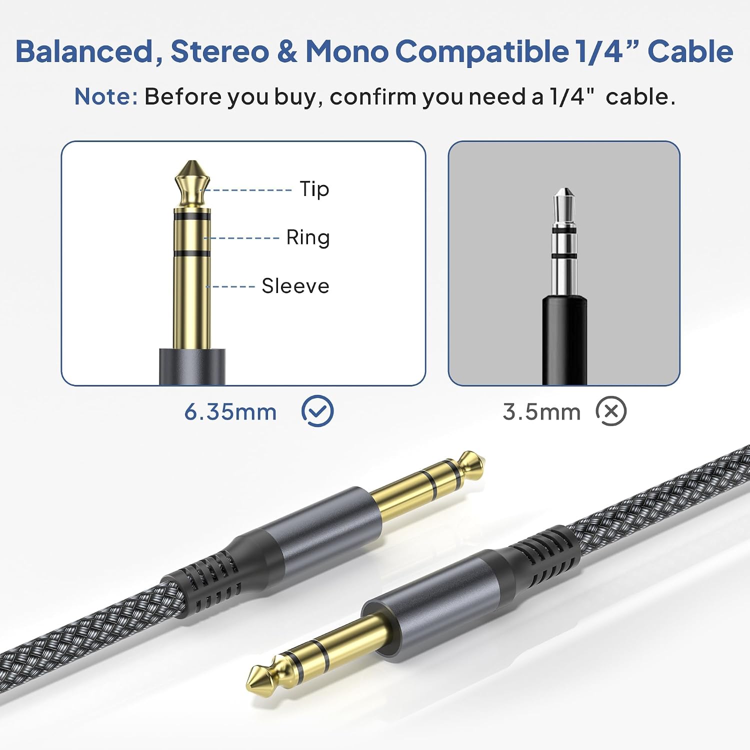 Thumbnail 2 de Elebase 1/4 Inch TRS Cable 6.6ft 2-Pack