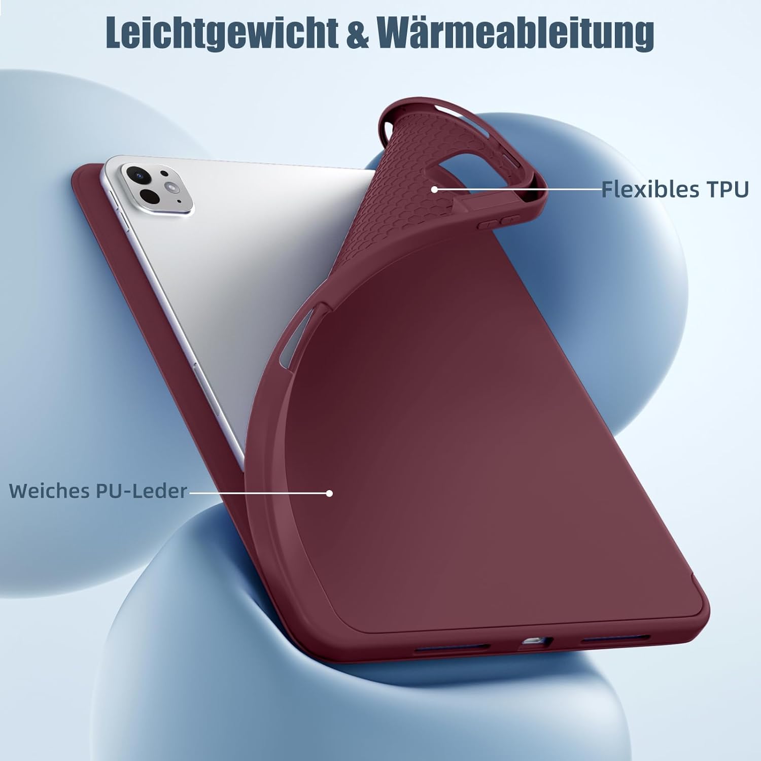 Detalle 2 de Maledan Hülle für iPad Pro 11 Zoll M5/M4 Wein Rot