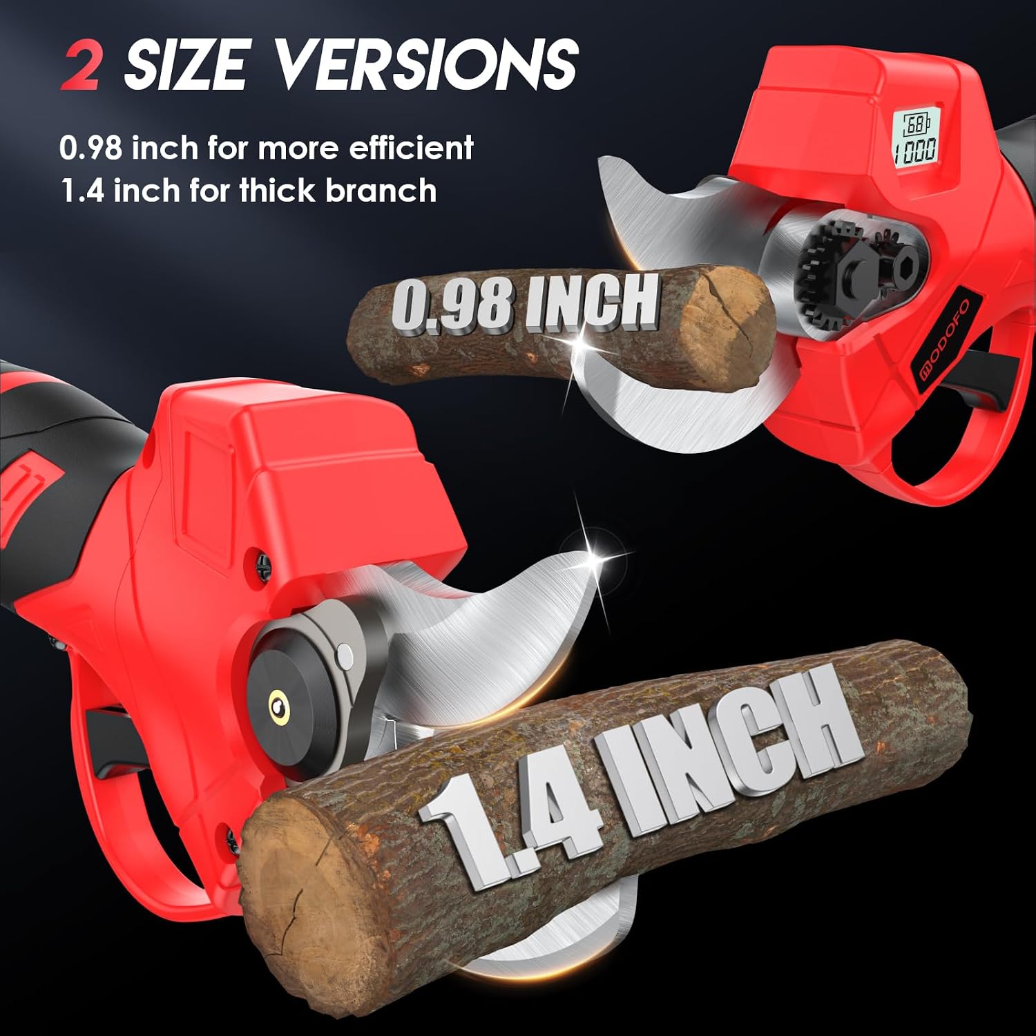 Detalle 2 de MODOFO Electric Pruning Shears, 1.4-Inch Cordless, Brushless Motor, LCD Display