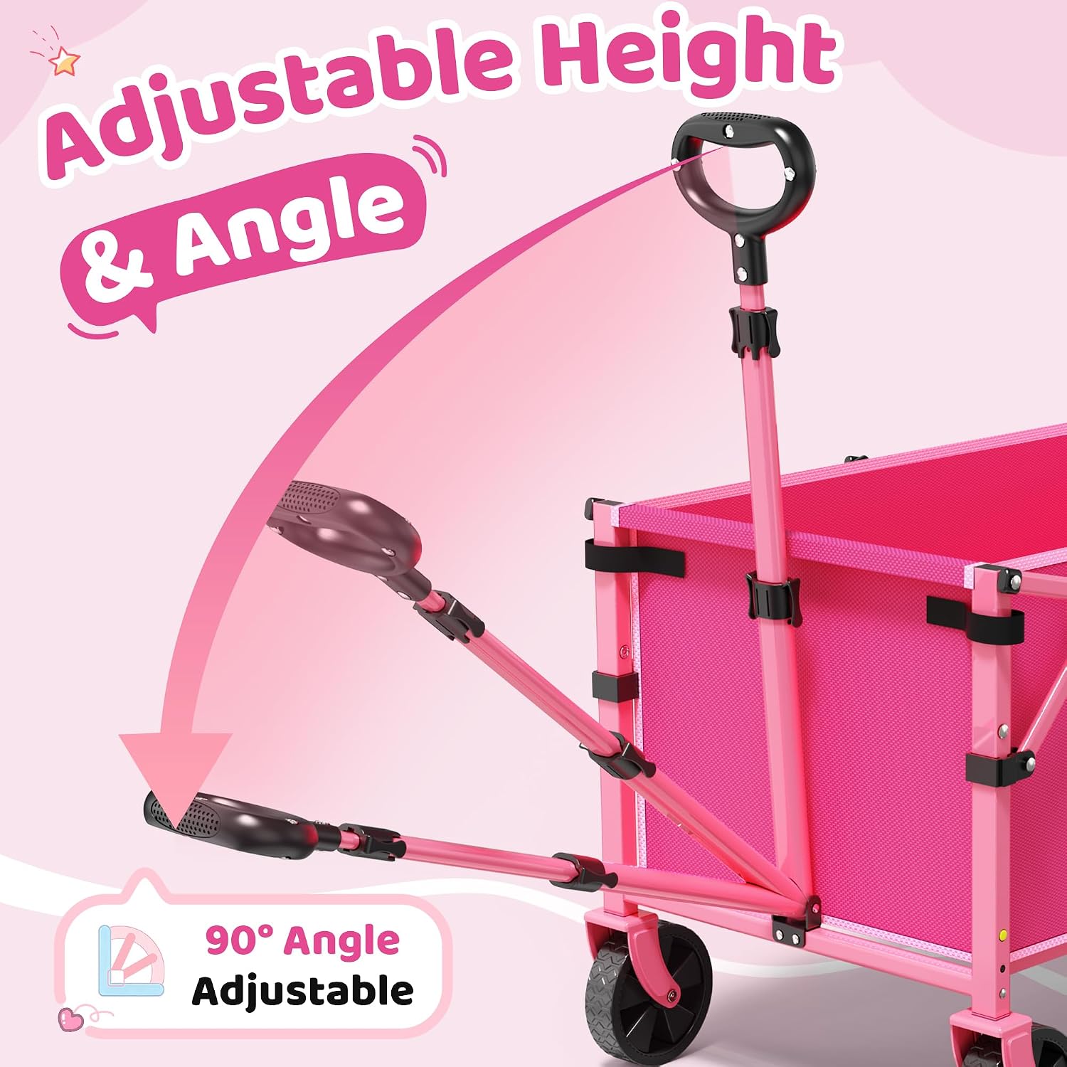 Thumbnail 6 de PEAKUNWIND B303 Foldable Wagon Cart, 220 lb Capacity, Pink Alloy Steel