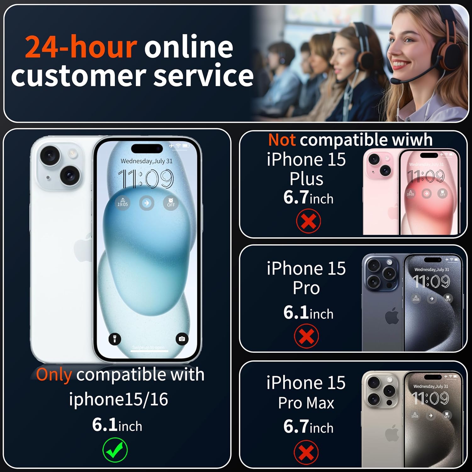 Thumbnail 1 de Tentoki Tempered Glass Screen Protector for iPhone 16 / iPhone 15 (6.1-inch), 1:1 Full Coverage, 9H+ (2 Pack)