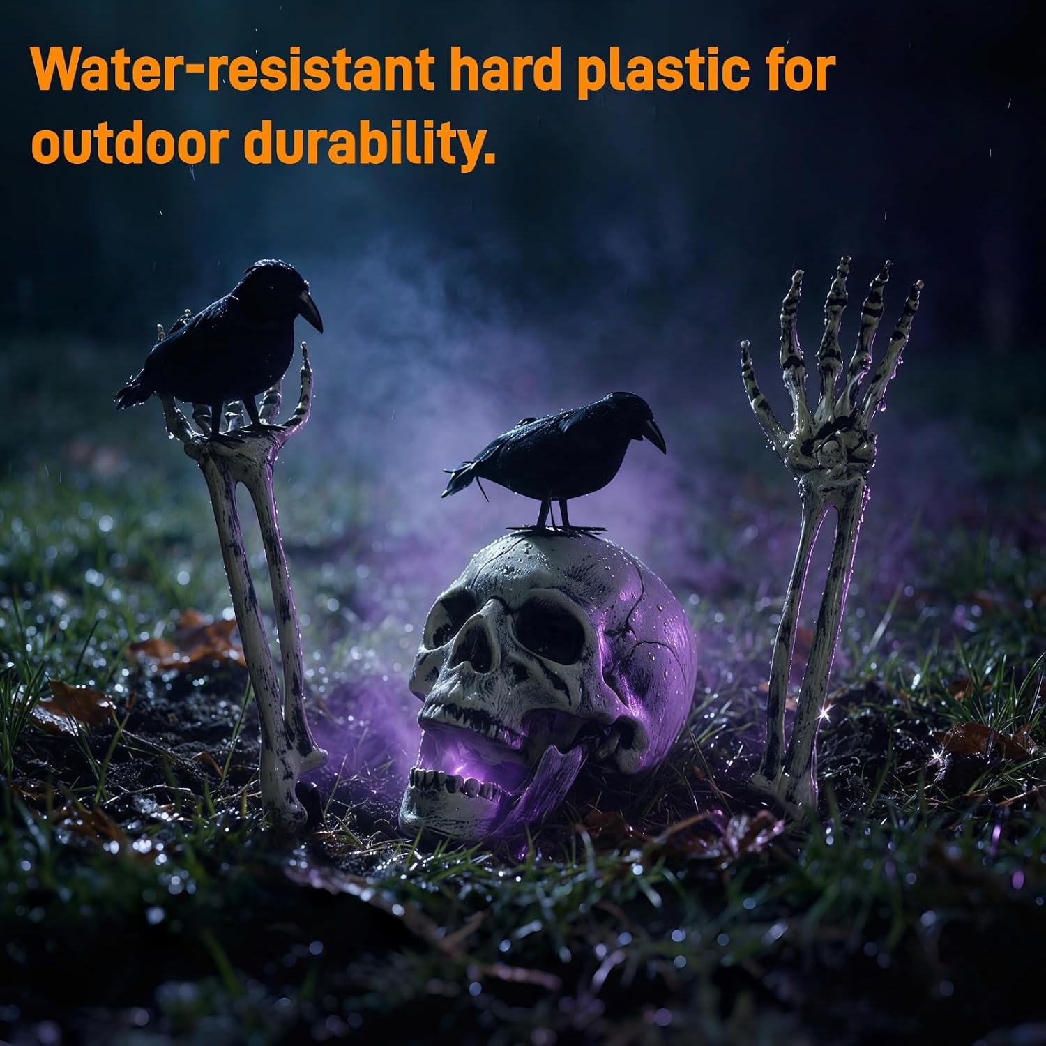 Detalle de Jkwiwe KLT-ZSQ Halloween Skeleton Stakes with 2 Crows, Adjustable Arms and Jaw