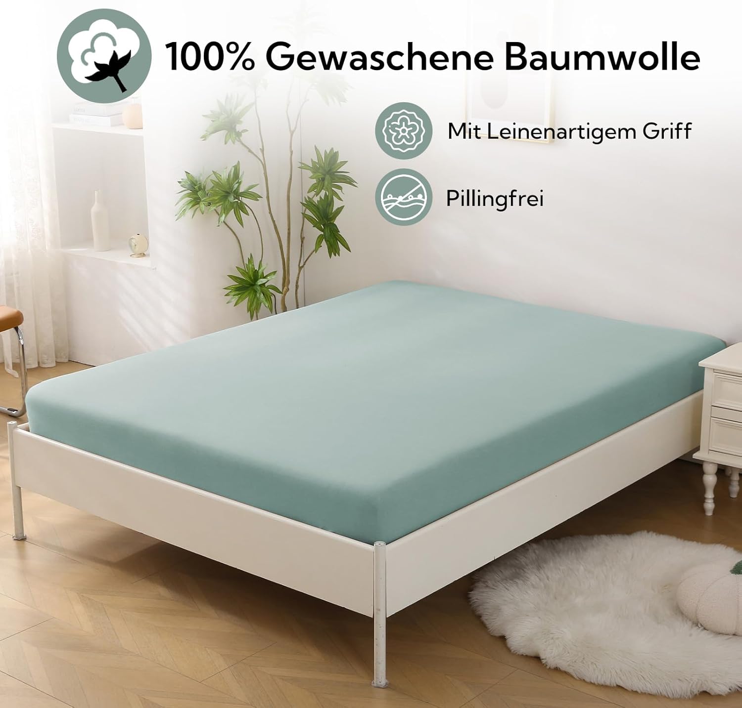 Thumbnail 1 de SOULFUL Spannbettlaken 120x200 cm aus 100% gewaschener Baumwolle – hellgrün, bis 25 cm Matratzenhöhe