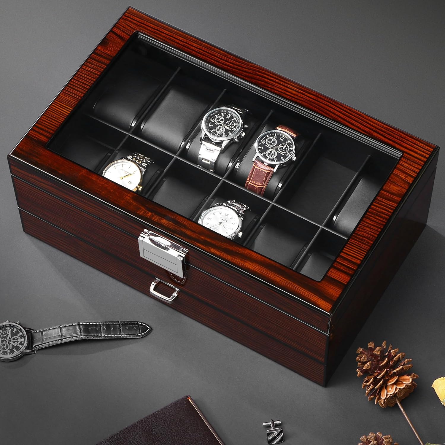Detalle 2 de BEWISHOME ESSH02Y caja para 12 relojes 🕰