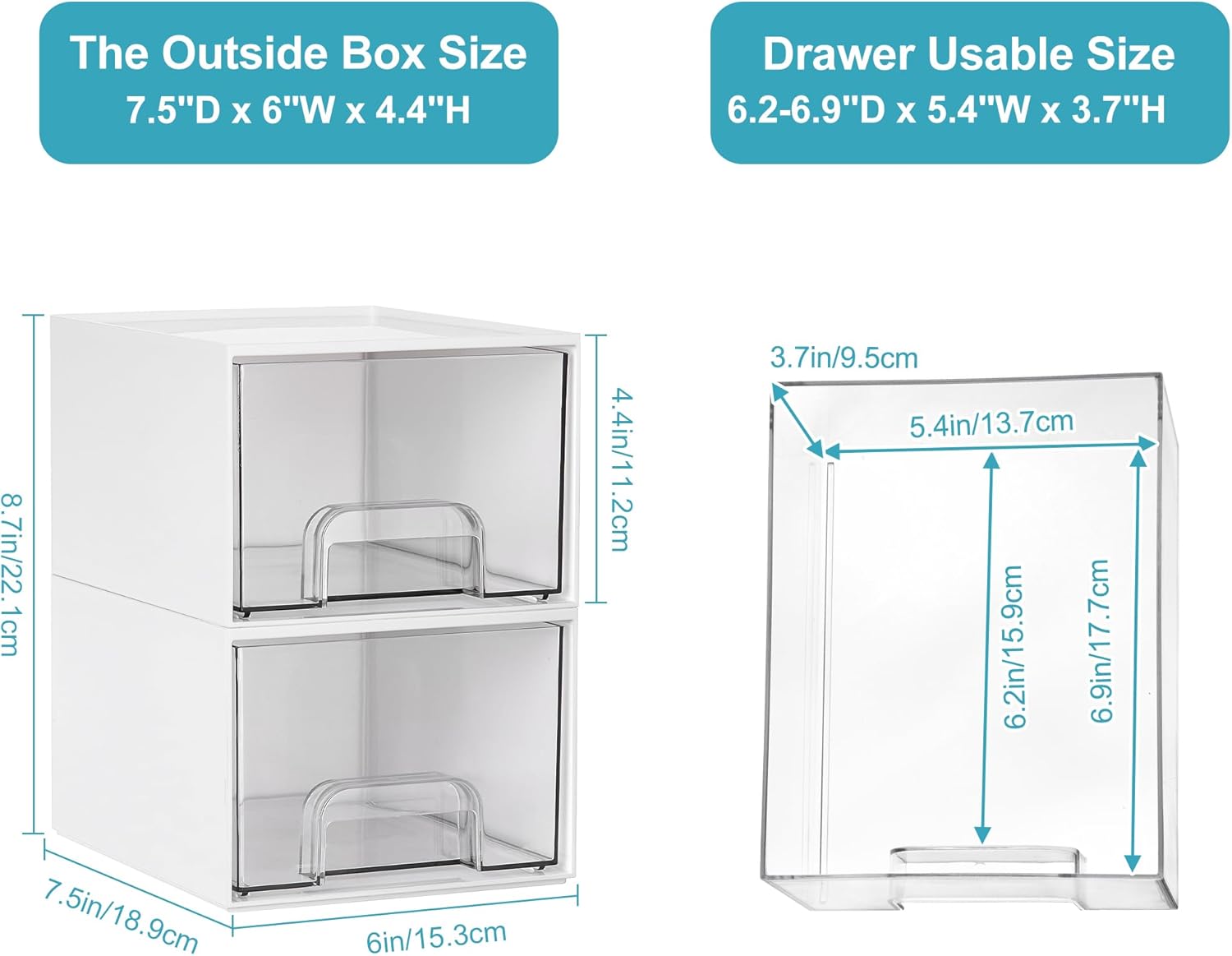 Thumbnail 2 de Vtopmart 4er-Set Kleine Stackable Storage Drawers – Transparentes Acryl-Organiser-Set in Weiß