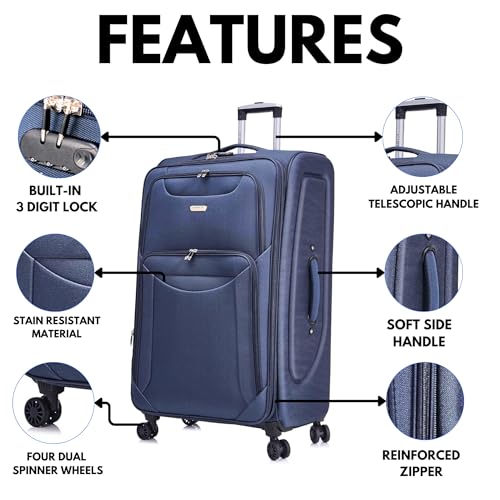 Detalle de FLYMAX 24\" Medium Super Lightweight 4-Wheel Suitcase (Navy)