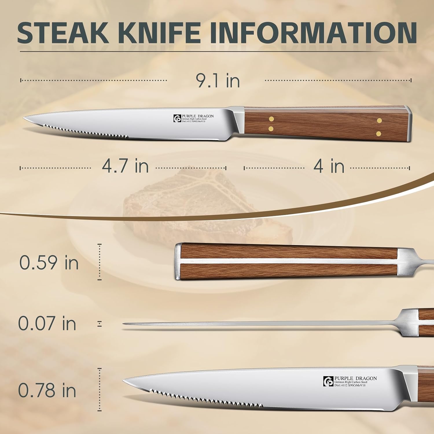 Detalle 2 de Purple Dragon Steak Knife Set of 6