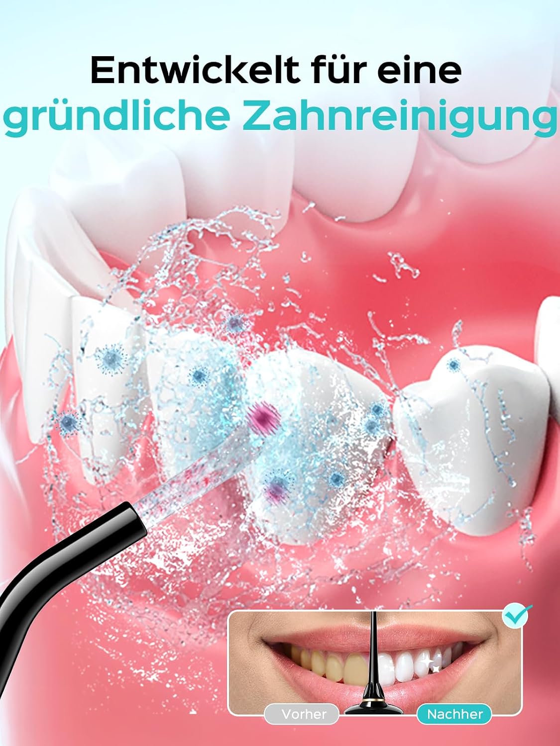 Detalle 2 de COSLUS Munddusche kabellos 10 Stufen, IPX7 Wasserdicht
