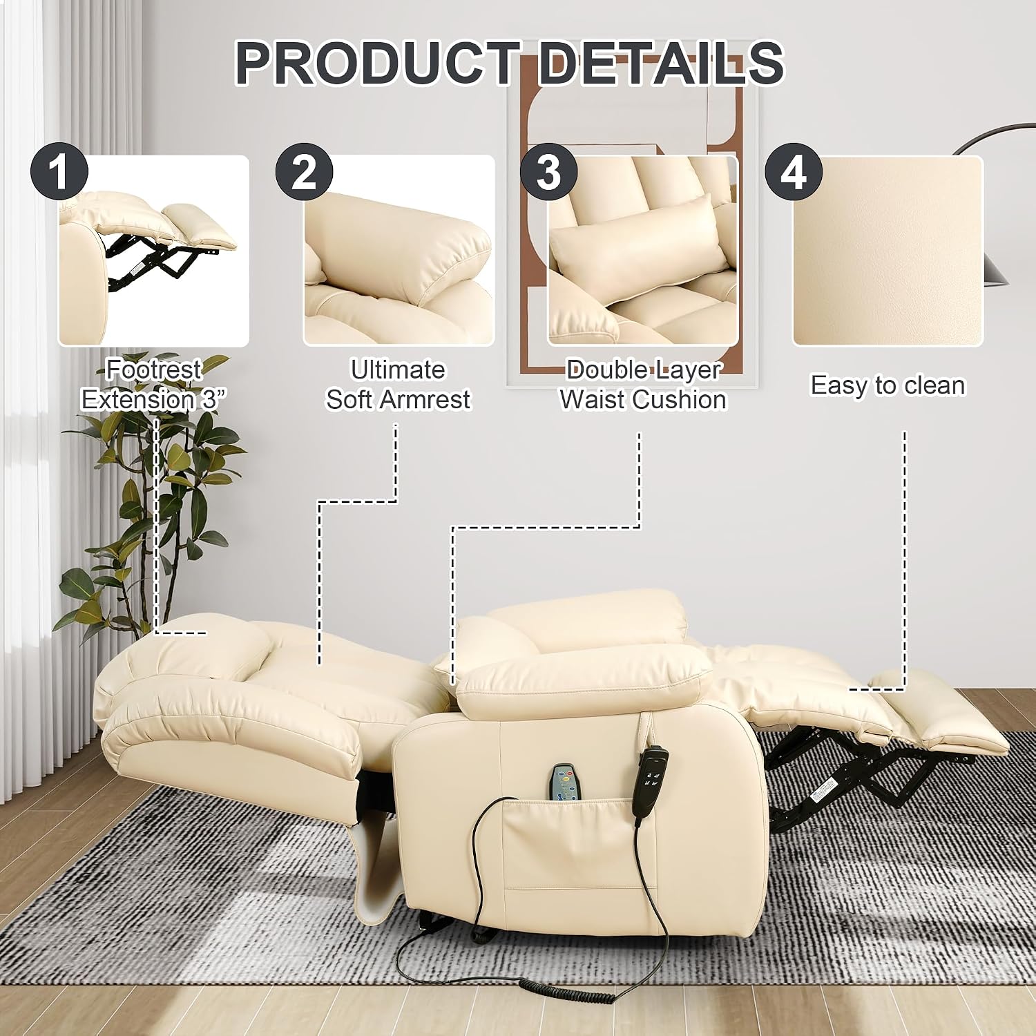 Detalle 1 de EDILLY Power Lift Recliner Chair, Genuine Leather