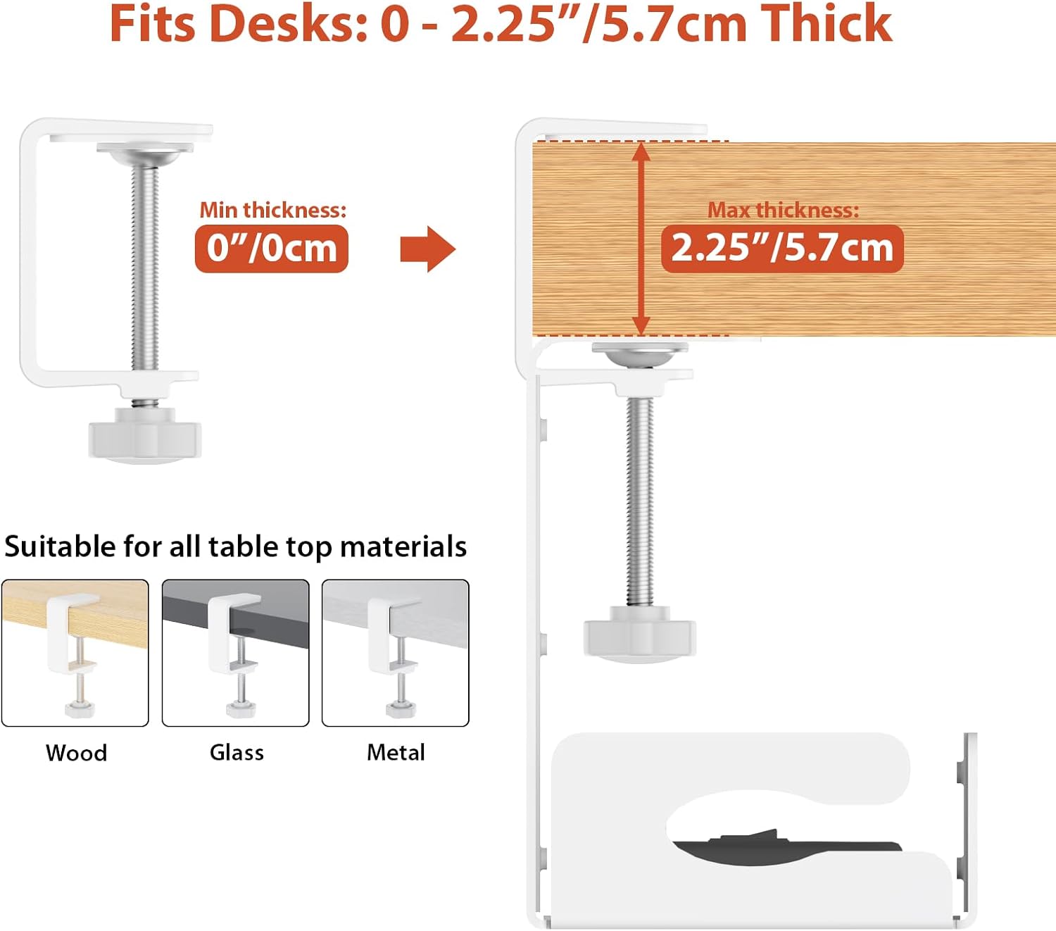 Thumbnail 6 de Univivi UN1451 Under Desk Cable Tray, 32-Inch White Steel, Clamp or Screw Mount