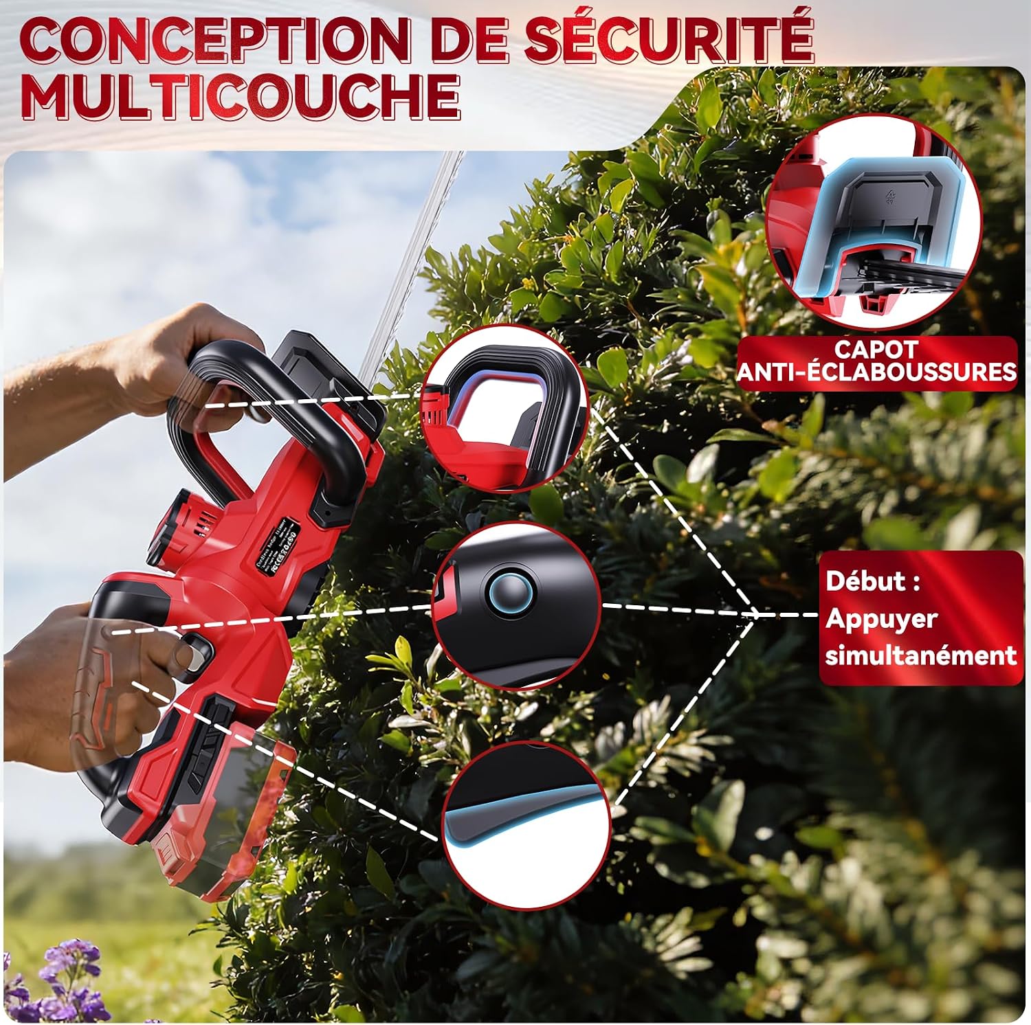 Detalle de Olubfdh accuheggenschaar voor Makita 18 V, 52 cm, draaibare kop 270°