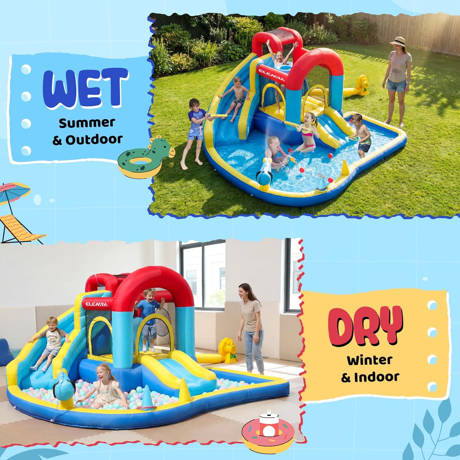 Thumbnail 5 de ELEMARA Inflatable Water Slide 9-in-1: 2 Slides, Pool, Trampoline, and More