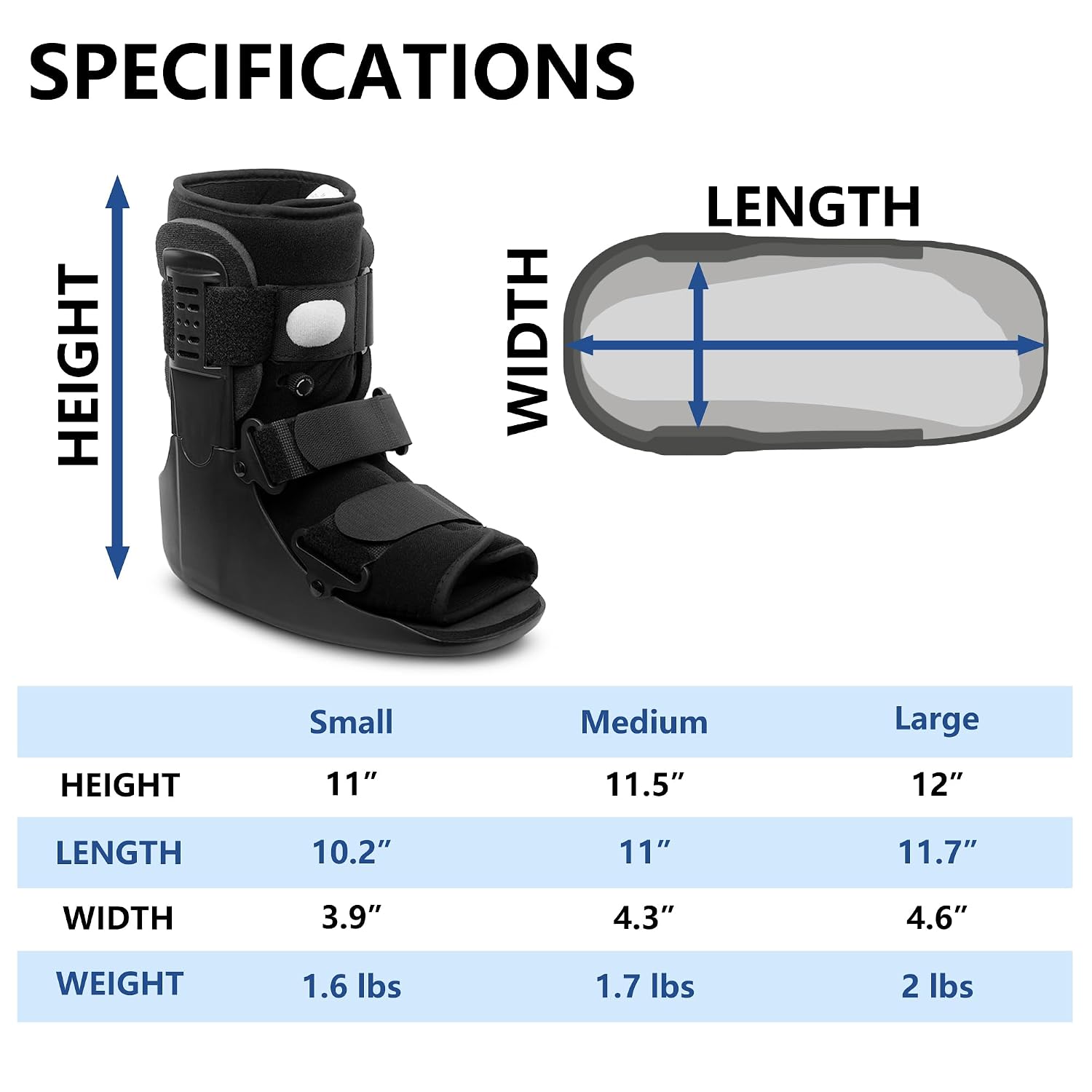 Detalle 2 de LAFUYSO Short Air Walking Boot, Medium Cam Walker with Adjustable Fit