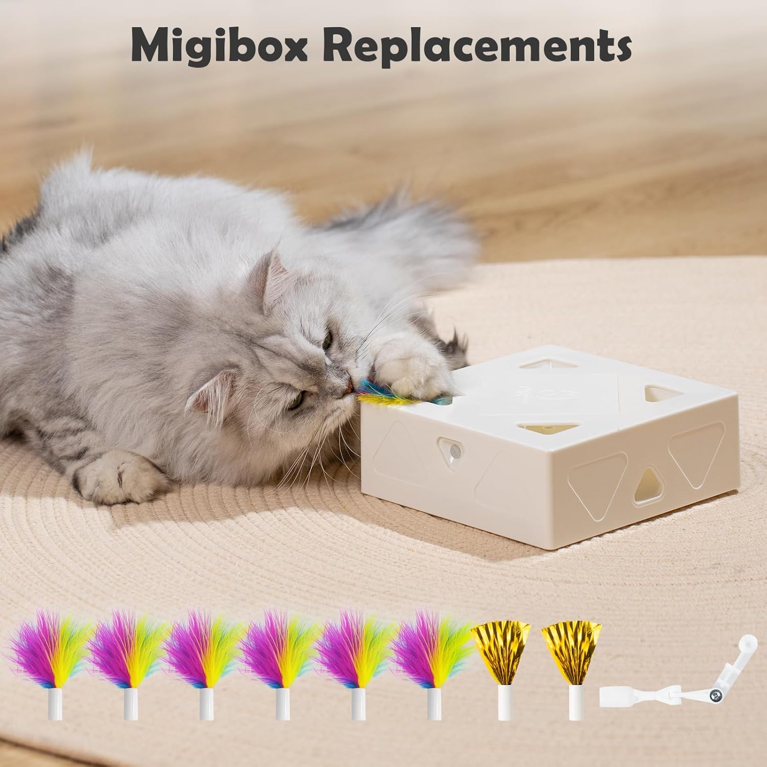 Detalle de Migipaws Upgrade Rainbow Feather Replacement for MigiBox Cat Toy (6 Rainbow Feathers + 2 Free Mylar Refills)