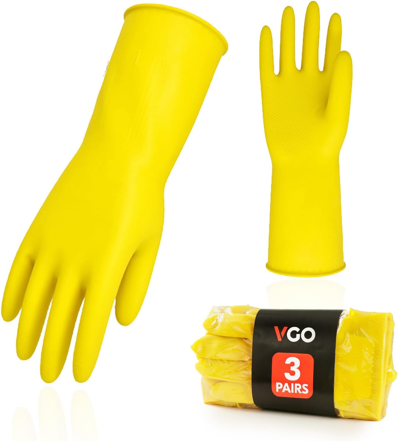 Imagen de Vgo... 3-Pairs Reusable Household Gloves, Extra Thick Rubber Dishwashing Gloves (Size L, Yellow, HH4601) en OfertitasTOP