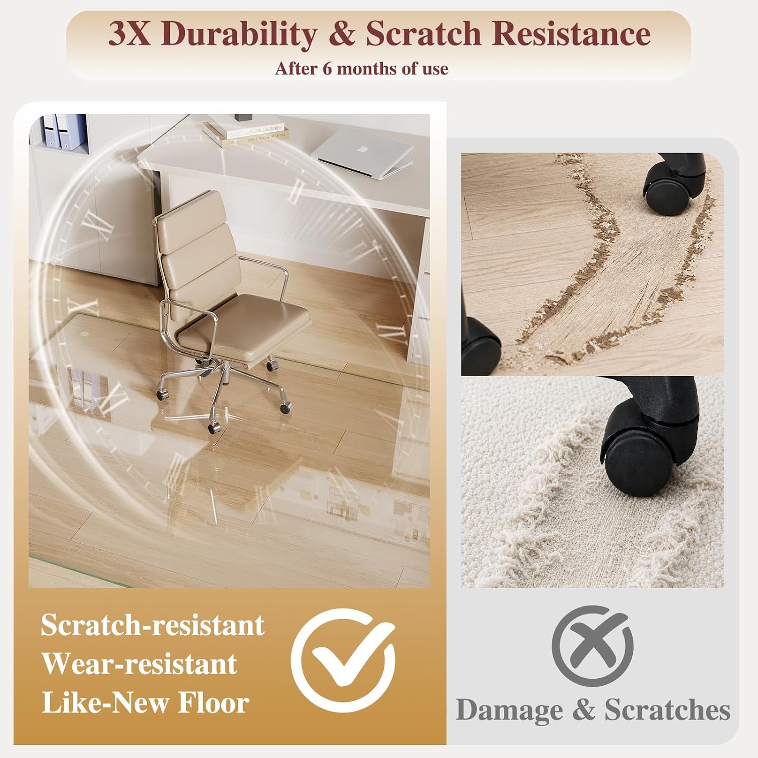 Detalle de MYSUNORIA office chair mat for carpet, 46" x 55" tempered glass