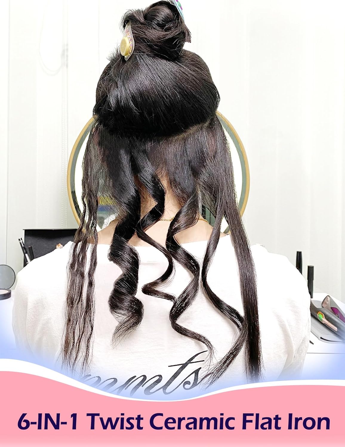 Detalle de ANGENIL Pro Lisseur à cheveux Twist 2 en 1: fer à lisser et boucleur avec affichage LCD et double tension