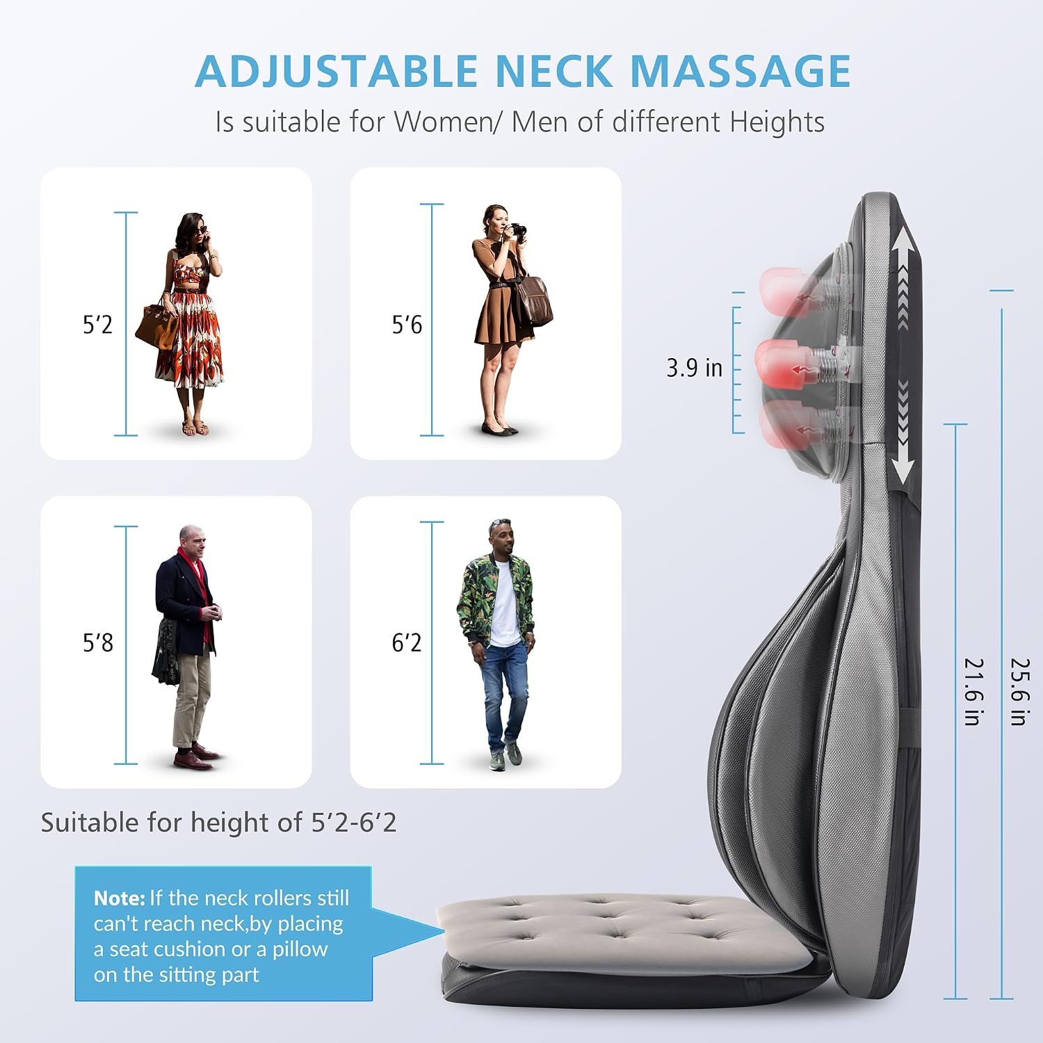 Detalle 2 de COMFIER Shiatsu Back Massager with Heat – portable back massage chair cushion (dark grey)