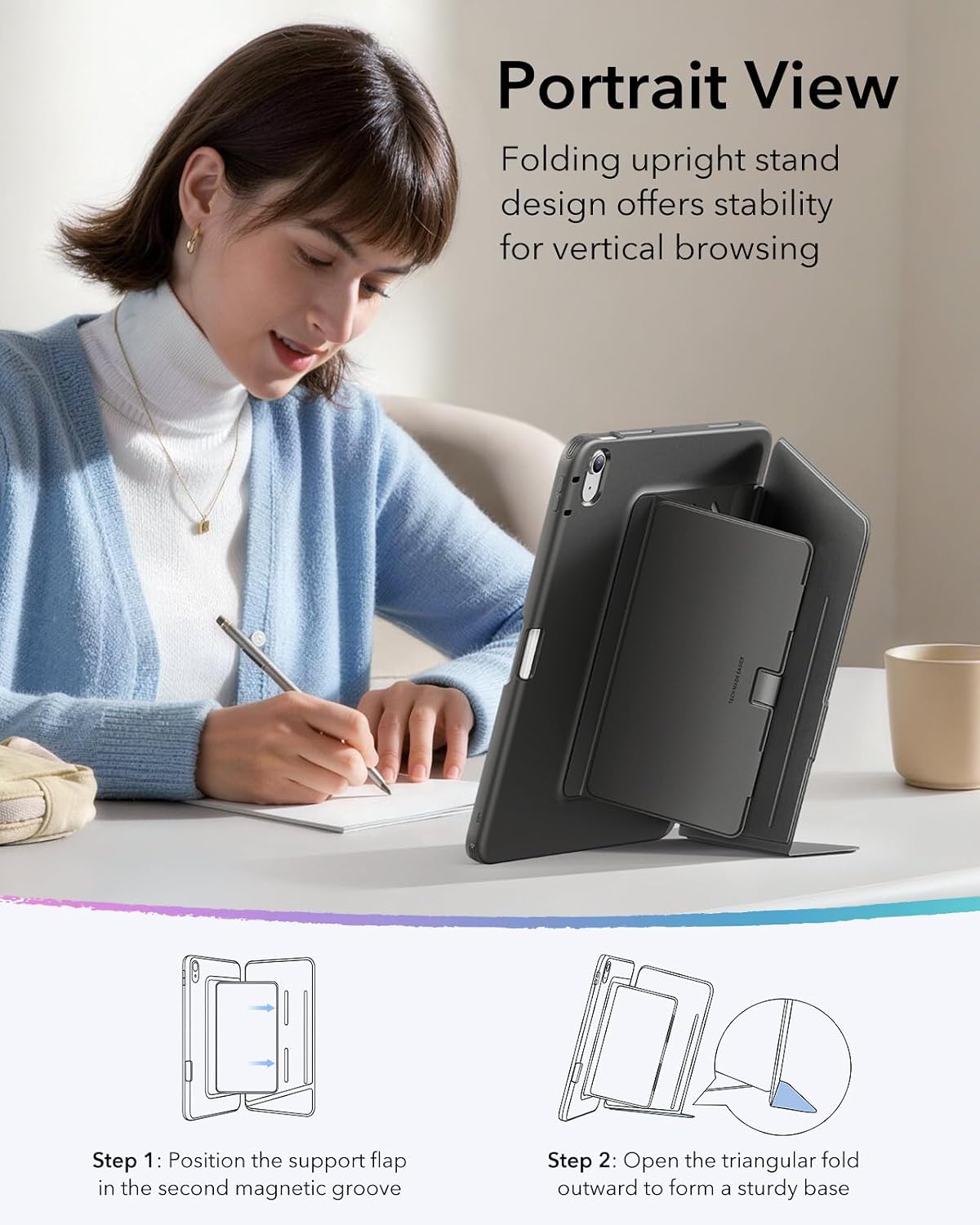 Detalle 2 de ESR Flip-Hülle für iPad Air 13 Zoll (2026/2025/2024) M4/M3/M2 mit vertikalem Stand und Stifthalter – Schwarz