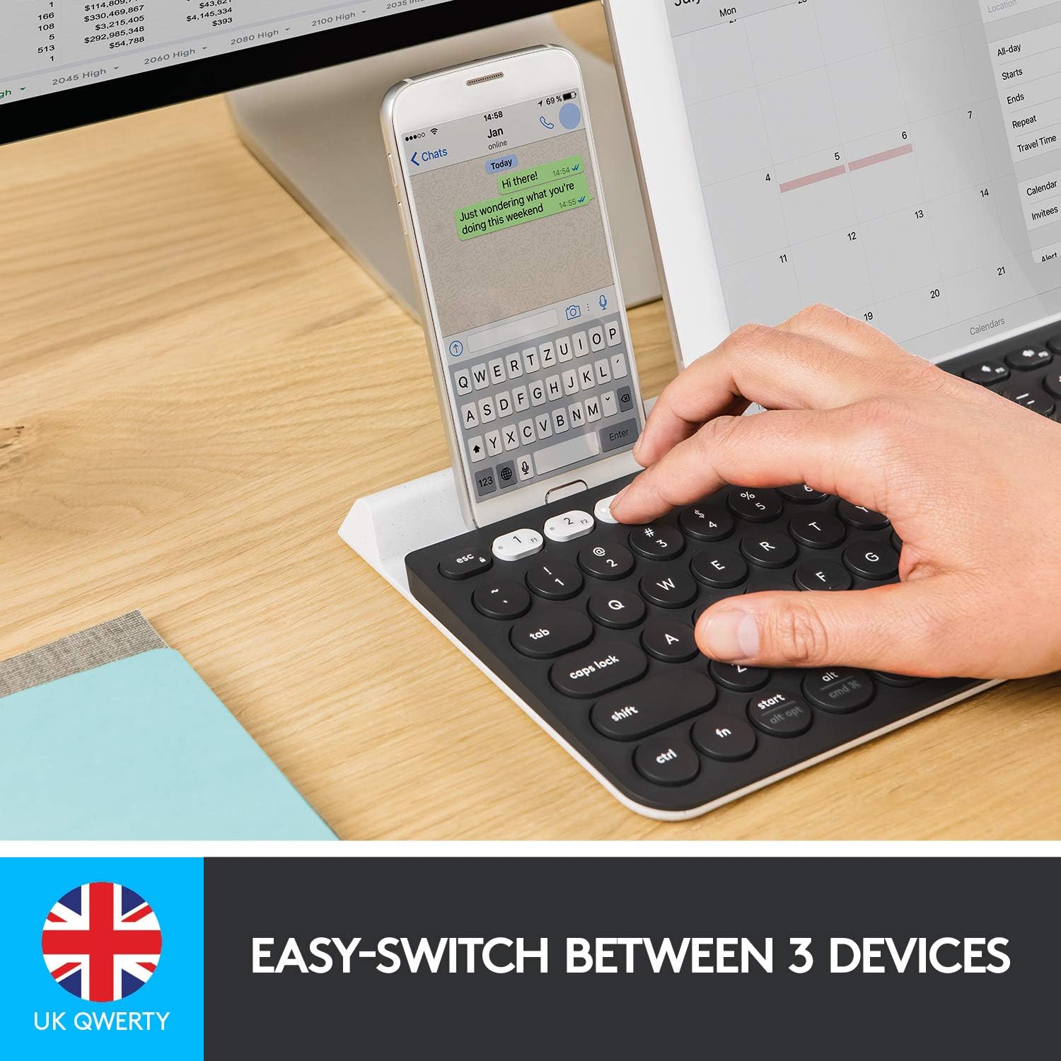 Thumbnail 1 de Logitech K780 Multi-Device Wireless Keyboard for Computer, Smartphone and Tablet
